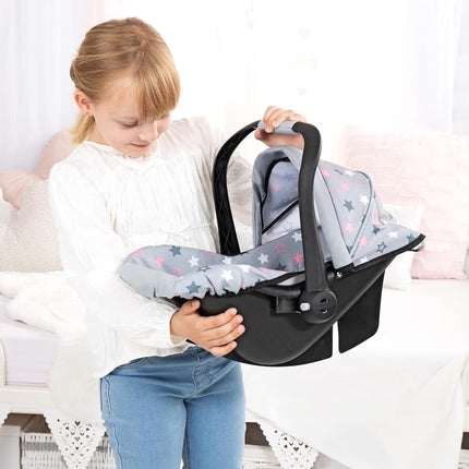 Bayer Design 67907AA Doll car seat, with sun canopy, adjustable handle, harness, for dolls up to 46 cm, attachable to Neo Vario, Xeo dolls prams, for children 3+ age