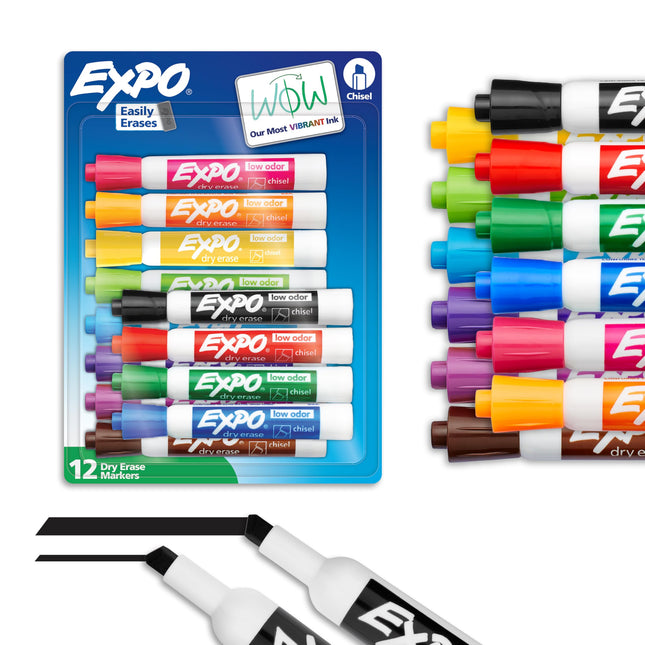 Expo Low-Odor Dry Erase Markers, Chisel Tip, Assor