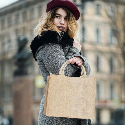 Segarty Tote Bags, 3 Pack Large Burlap Jute Reusable Canvas Gift Favors Bag with Handles Blank Tote Bulk for Bridesmaid Wedding, Women Market Grocery Shopping, Bachelorette Party, Beach Trip, DIY