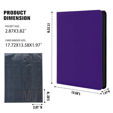 MORABTO Card Binder 16 Pocket,Trading Card Binder Holds up to 1408 Cards with 44 Sleeves,Zipper Card Holder Album Compatible with TCG Card/Game Cards/Sports Card-Dark purple