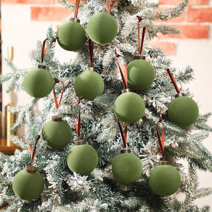 Liliful 15 Pcs Velvet Christmas Balls Bulk Flocked Christmas Tree Ball Ornaments Plastic Xmas Decorative Hanging Ornaments(Green,2.36 Inch)