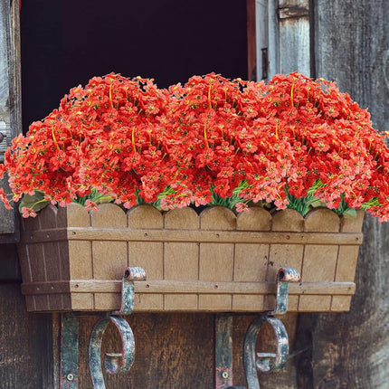 Uieke 16PCS Artificial Flowers for Outdoors, UV Resistant Fake Flowers No Fade Faux Plastic Plants for Garden Porch Window Box Home Décor (Red)