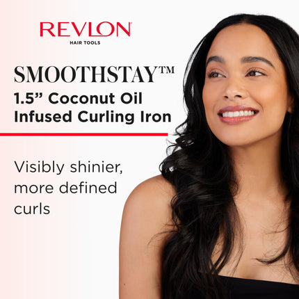 REVLON SmoothStay Coconut Oil Infused Hair Curling Iron - Barrel Curling Iron 1 ½ Inch for Loose Curls, Shinier, Visibly Smoother Hair (1 ½ in)