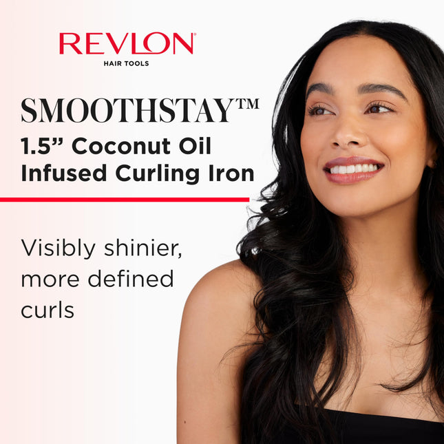 Fer à friser infusé à l'huile de noix de coco REVLON SmoothStay - Fer à friser de 3,8 cm pour des boucles souples et des cheveux visiblement plus lisses et plus brillants (3,8 cm)