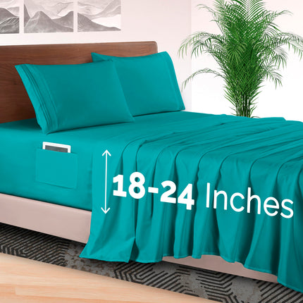 Elegant Comfort 4-Piece Bed Sheet Set - Luxury Bedding 1500 Premium Hotel Quality Microfiber, All Around Elastic 18-24 Inches Deep Fitted Sheet- Extra Deep Pocket Sheets, King, Teal