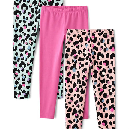 The Children's Place Girls' Assorted Everyday Pull on Leggings, Pink Leopard/Pink/Multi Leopard 3-Pack, X-Large