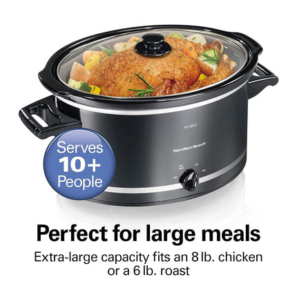 Hamilton Beach Slow Cooker with Lid Rest, 8 Quart (7.6 L), Black, Extra-Large Capacity, 3 Heat Settings, Dishwasher Safe Stoneware Crock, Model 33182