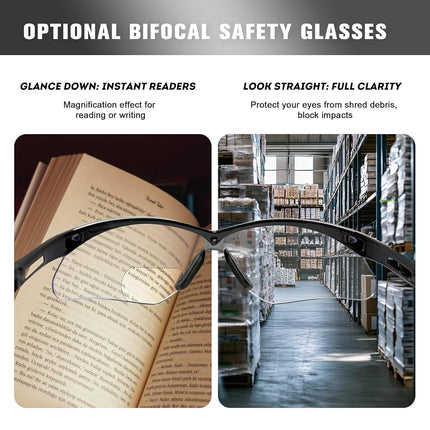 ProtectX Bifocal Safety Glasses 2.0 Diopter, Safety Glasses with Bifocal 2.0, Bifocal Safety Readers for Men Women, ANSI Z87.1 Rated
