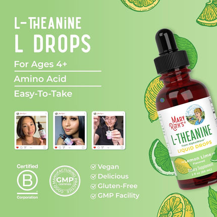 MaryRuth's L Theanine 200mg Liquid Drops | L-Theanine + Organic Glycerin | Stress Relief for Adults & Kids | Focus Supplement | Natural Sleep Support | Vegan | Non-GMO | Gluten Free | 30 Servings