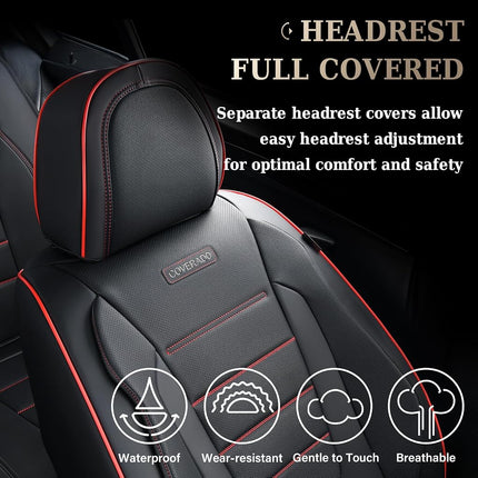Coverado Seat Covers Full Set, Seat Covers for Cars, Car Seat Cover, Car Seat Protector, Nappa Leather Car Seat Cushion, Waterproof Car Seat Covers Front Seats and Back Fit for Most Cars (Redline)