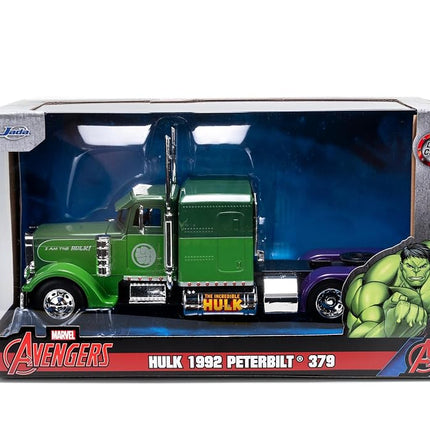 Jada Hollywood Rides 1:24 Scale Die-Cast 1992 Peterbilt 379 Big Rig Box Hulk Edition – Opening Doors, Rubber Tires, Detailed Interior – Marvel Licensed Collectible for Ages 8+