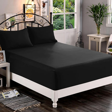 Elegant Comfort 1500 Premium Quality Fitted Sheet Ultra Soft 18-24 Inch Extra Deep Pocket - Single Fitted Sheet for High Mattress - Wrinkle Free with Smart Storage Pockets, Queen, Black
