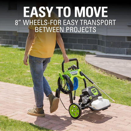 Greenworks 2000 PSI (1.2 GPM) Electric Pressure Washer (25°, 40°, Soap, and Turbo Nozzle) for Use On Decks, Fences, Concrete Patios, Sidewalks & More. Medium-Duty