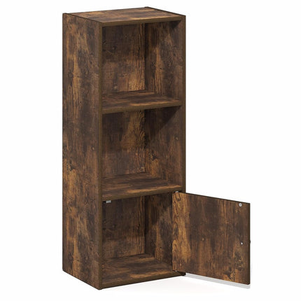Furinno LUDER 3-Tier Open Shelf Bookcase with 1 Door Cabinet, Amber Pine