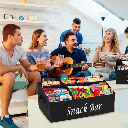 Xbopetda 2 Pack Snack Organizer for Countertop with Handles - 6 Compartment Box Basket, Bar Station, Kitchen Cabinet Pantry Storage - Black