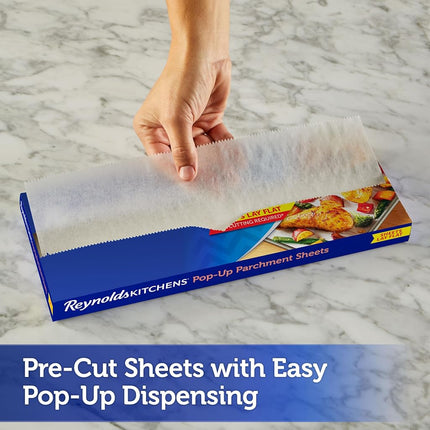 Reynolds Kitchens Pop-Up Parchment Paper Sheets, 10.7x13.6 Inch, 120 Sheets