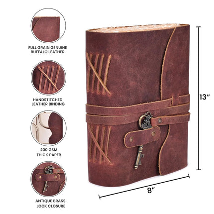 LEATHER VILLAGE Vintage Leather Journal Book of Shadows ((A4) 13 inches X 8 inches, Beetroot Red)