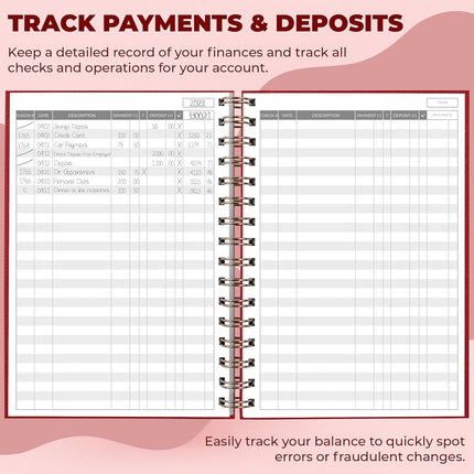 Clever Fox Check Register for Personal Checkbook – Checking Book Register – Checkbook Register – Accounting Ledger Book – 3968 Entry Lines, 6.1" x 8.3", Spiral Binding, Hardcover, Red