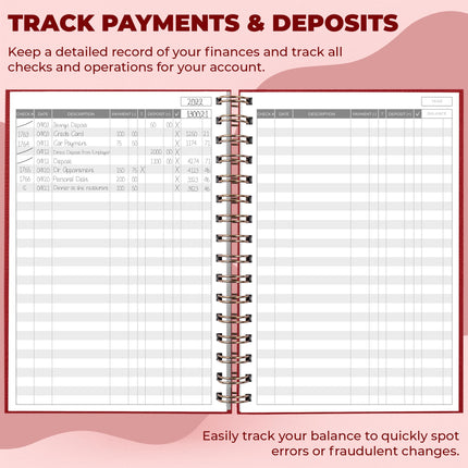 Clever Fox Check Register for Personal Checkbook – Checking Book Register – Checkbook Register – Accounting Ledger Book – 3968 Entry Lines, 6.1" x 8.3", Spiral Binding, Hardcover, Red