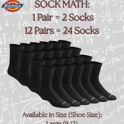 Dickies Men's Dri-tech Moisture Control Mid-Crew Comfort Length Socks, Available in M-XL (6, 12 Pairs), Comfort Length Black Solid (12 Pairs), Large