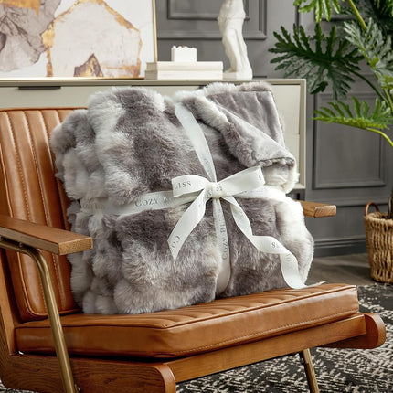 Cozy Bliss Faux Fur Throw Blanket for Couch, Bubble Plush Blanket Twin Size, Fuzzy Soft & Thick Blanket for Bed Sofa Living Room, 152.4 x 203.2cm Tie-dye Taupe