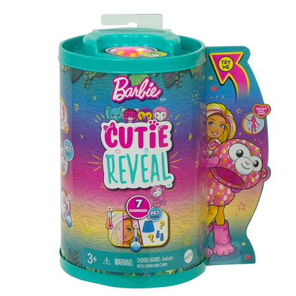 Barbie Small Dolls and Accessories, Cutie Reveal Chelsea Doll with Monkey Plush Costume & 7 Surprises Including Color Change, Jungle Series, HKR14