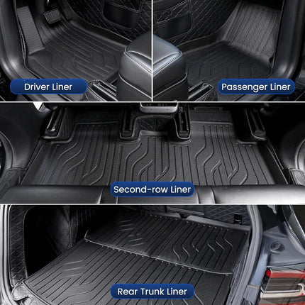 Floor Mats for Tesla Model Y 2021-2023 2024, 4 Pcs Mats Custom Fit All Weather, Waterproof TPE Interior Cargo Liners & Rear Trunk Mats with Anti-Slip for Model Y 5-Seater (Not Fit 7-Seat)