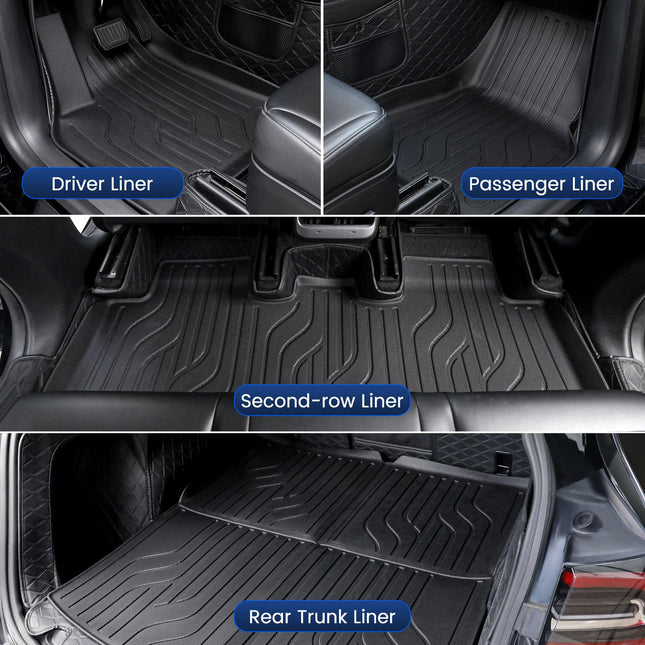 Floor Mats for Tesla Model Y 2021-2023 2024, 4 Pcs Mats Custom Fit All Weather, Waterproof TPE Interior Cargo Liners & Rear Trunk Mats with Anti-Slip for Model Y 5-Seater (Not Fit 7-Seat)