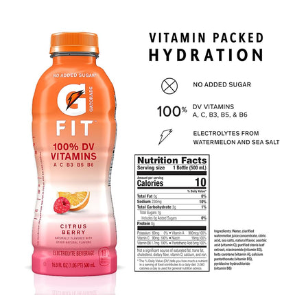 Gatorade G Fit Electrolyte Beverage, Healthy Real Hydration, Citrus Berry, 16. Bottles (12 Pack)