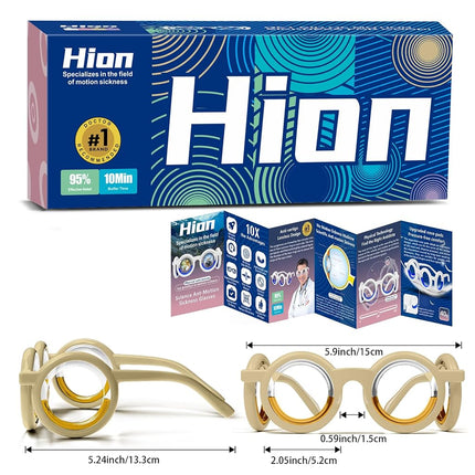 Hion Motion Sickness Glasses,Relieve Carsickness Airsickness Seasickness Glasses,Ultra-Light Portable Nausea Vertigo Glasses, No Lens Liquid Glasses for Adults or Kids(Cream-2Pairs-YJ1)
