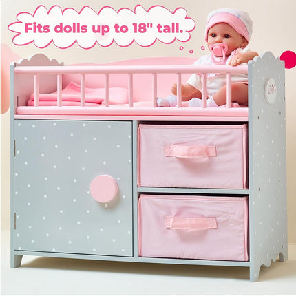 Olivia’s Little World Polka Dot Princess Baby Doll Crib with Storage Cabinet and Cubby