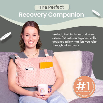 MOYOAMA Post Mastectomy Pillow - Recovery After Breast Cancer Surgery, Breast Augmentation - Lightweight Post Surgery Pillow with 4 Built-in Pockets to Support Healing - Breast Cancer Gifts for Women