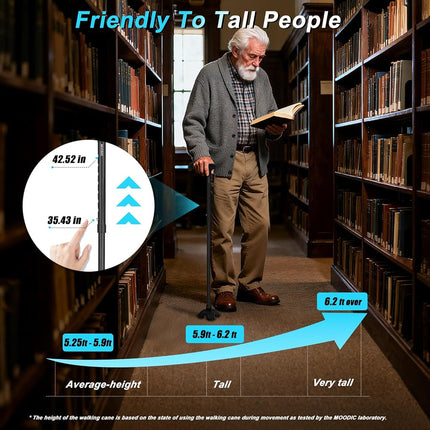 MOODIC Tall Men's Walking Cane,1.43 lb, 15.75" Folded,Over 5'9",Black