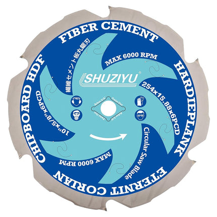 LSHUZIYU 10"(254mm)-6PCD, Arbor 5/8", Polycrystalline Diamond Tipped 6 PCD, Hardie Blade, Fiber Cement Circular Saw Blade