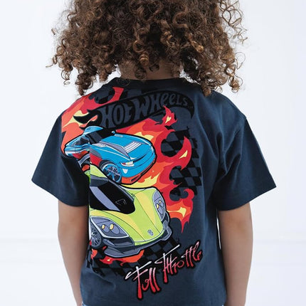 Hot Wheels Paquete de 3 camisetas para niños pequeños Negro/Azul pálido 6
