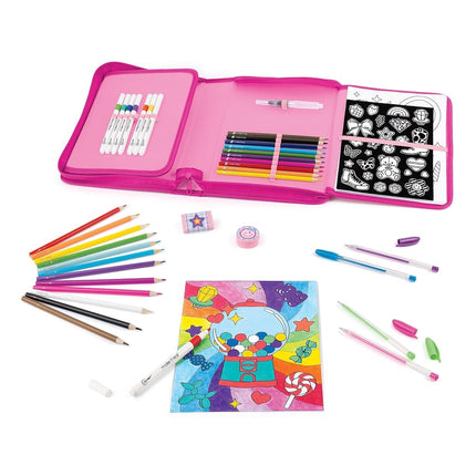 Make It Real: Creative Artist Suitcase Art Set - 50pc Zipper Binder Case, Gel Pens-Color Pencils-Acrylic Markers-Stickers, Crafts Tweens-Girls-Kids 6+