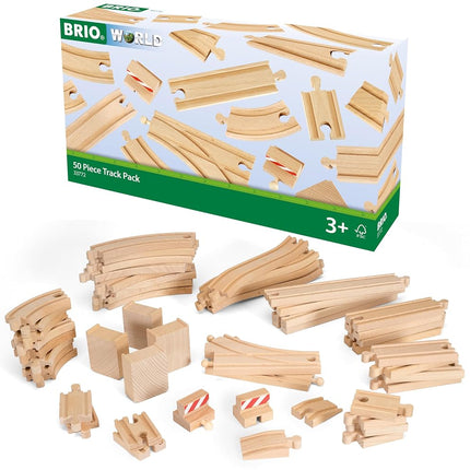 BRIO World 50 Piece Train Track Pack for Kids Age 3 Years Up - Wooden Railway Accessories and Add Ons