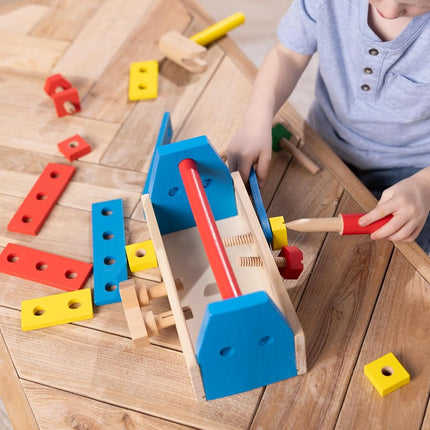 Melissa & Doug Take-Along Tool Kit Wooden Construction and Building Set (24 pcs) Pretend Play Toy for Kids Age 3+