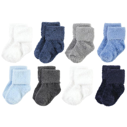 Hudson Baby Chaussettes riches en coton pour nouveau-nés et chaussettes en tissu éponge unisexe, bleu gris uni, 0-6 mois, bleu gris uni, lot de 8 chaussettes chenille, 0-6 mois