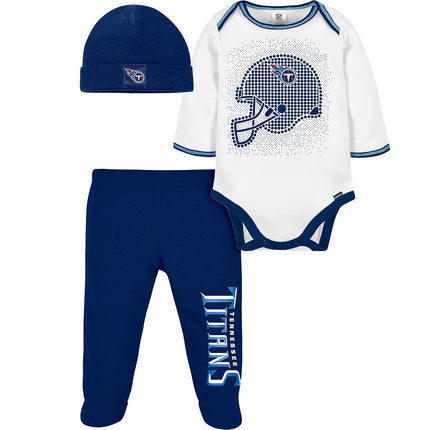 Gerber NFL Baby Boys' 3Pc Bodysuit, Footed Pant, & Cap Set, Tennessee Titans, 0-3 Months
