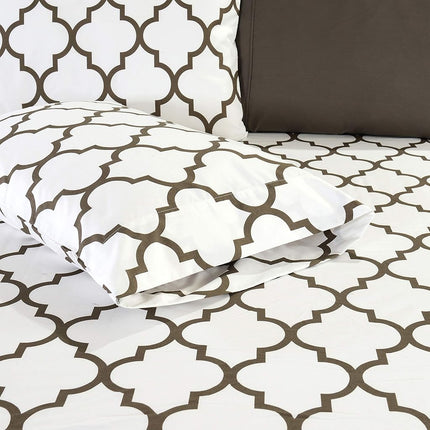 Elegant Comfort Luxury Soft Bed Sheets Quatrefoil Pattern - Premium Hotel Quality Microfiber Softness Wrinkle and Fade Resistant (4-Piece) Bedding Set, Twin/Twin XL, White