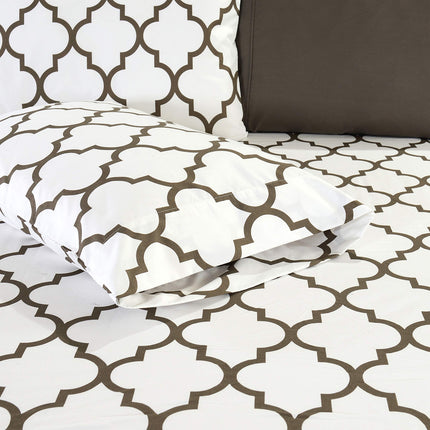 Elegant Comfort Luxury Soft Bed Sheets Quatrefoil Pattern - Premium Hotel Quality Microfiber Softness Wrinkle and Fade Resistant (4-Piece) Bedding Set, Twin/Twin XL, White
