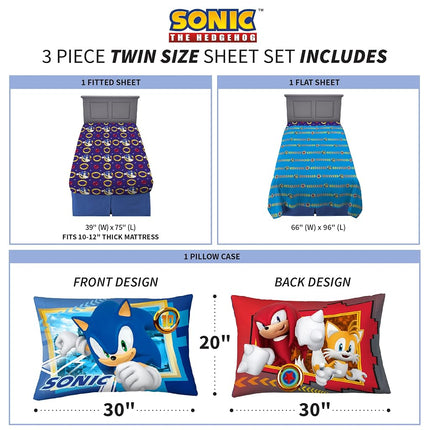 Franco Kids Bedding Super Soft Microfiber Sheet Set, Twin, Sonic The Hedgehog, Anime