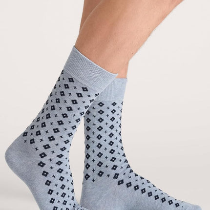 Ted Baker Men's 3 Pack Pattern Crew Dress Socks, Lt Denim Heather/Navy/Real Teal, One Size