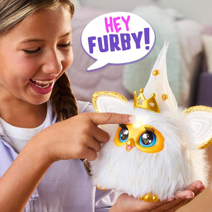 Furby Gold Glam Interactive Plush Toys for 6 Year Old Girls & Boys & Up, Voice Activated Animatronic, Speaks English & Furbish, White
