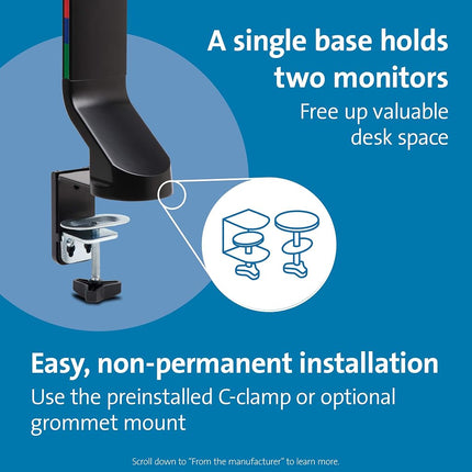 Kensington Smartfit Space Saving Dual Monitor Arm, Up To Two 27" Monitors