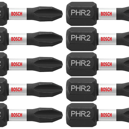 BOSCH ITPH2R1B 10-Pack 1 in. Phillips #2R Impact Tough Screwdriving Reduced Insert Bits