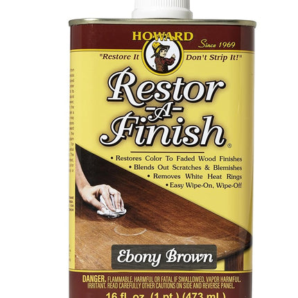 Howard Restor-A-Finish Ebony Brown RF8016 Restore the Original Finish Remove Heat and Stain Marks on Wooden Furniture 473ml