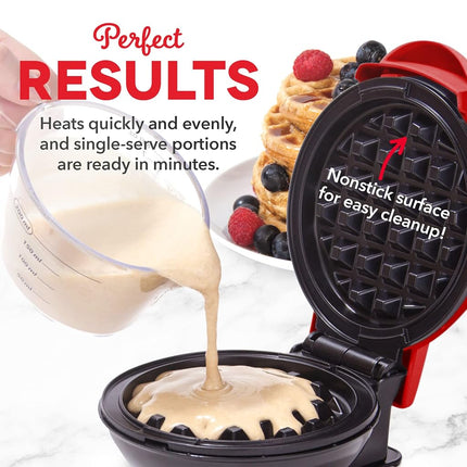 Dash Mini Waffle Maker- Waffle Maker for Breakfast & Snacks - Compact & Easy-to-Clean - nonstick surfaces - Fun & Portable Kitchen Essential - Red - 2-Pack