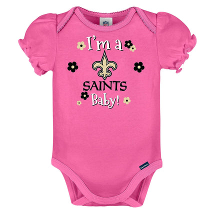 NFL Gerber Baby Girl's Standard 3 Pack Short Sleeve Onesie Bodysuit, Team Color, 0-3 Months